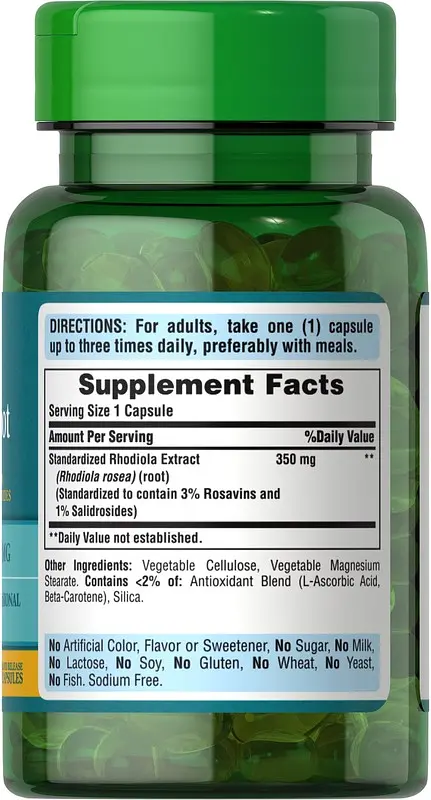 Родіола Rhodiola Standardized Extract 350 mg 60 капсул Puritan's Pride vit0005002 - фото 2