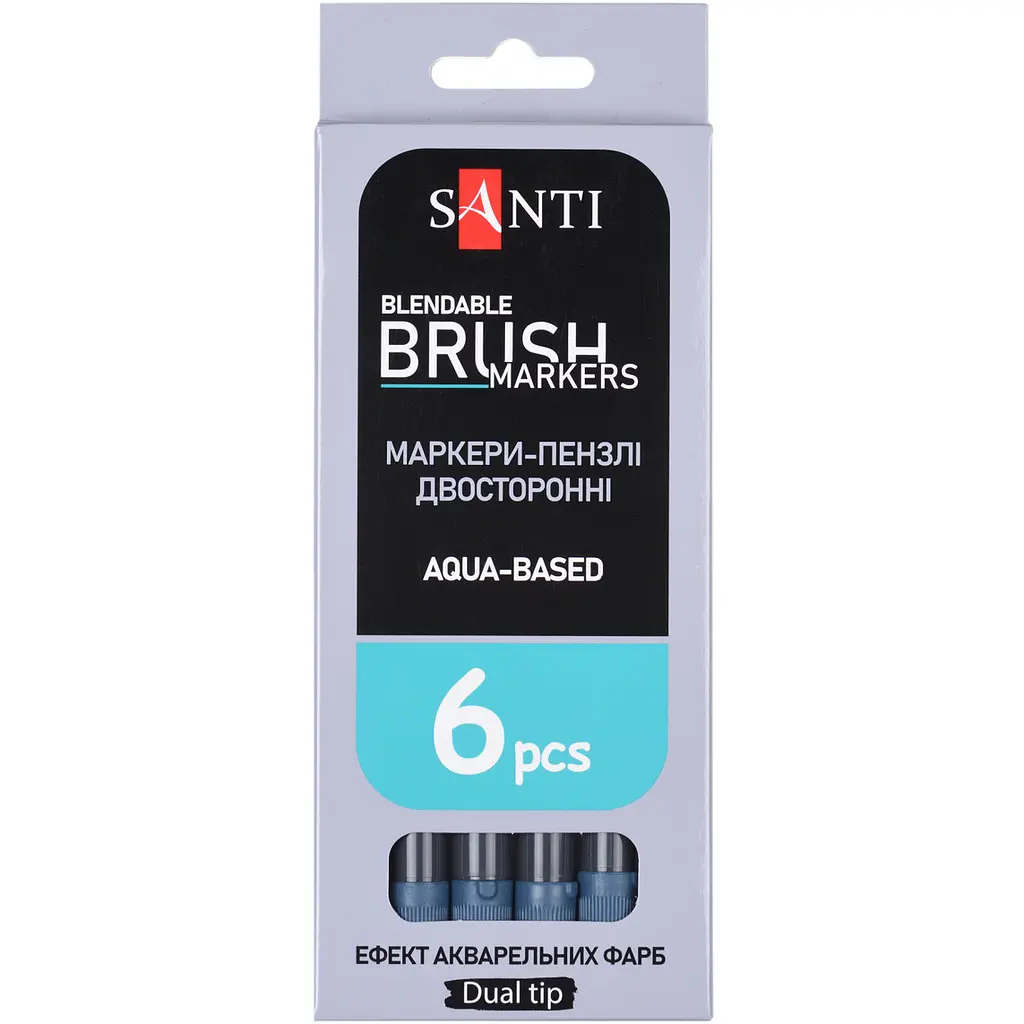 Маркер акварельний Santi Brush Marker SWB-19 темно-синій двосторонній 6 шт. (391075) - фото 4