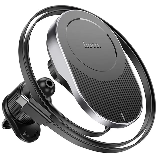 Тримач із бездротовим зарядним Hoco HW12 Guardian magnetic wireless air outlet 15W - фото 3