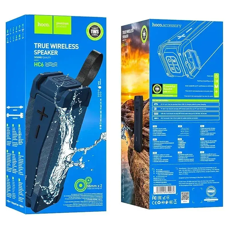 Акустика беспроводная Hoco HC6 Magic sports BT speaker IPX5 портативная колонка синяя - фото 4