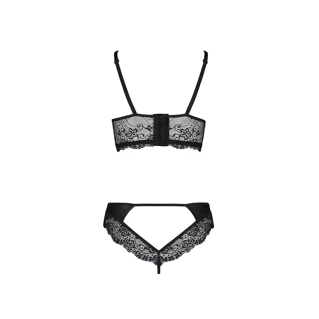 Комплект з еко-шкіри та мережива Passion LOONA SET L/XL, black, бра і трусики - фото 6