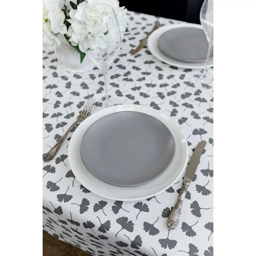 Скатерть Прованс Macao Гинкго 180х133 см белая с серым (29494) - фото 2
