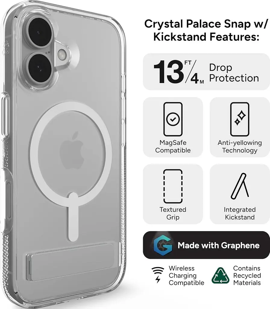 Чохол протиударний із підставкою ZAGG Gear4 Crystal Palace MagSafe для iPhone 16 Прозорий - фото 3