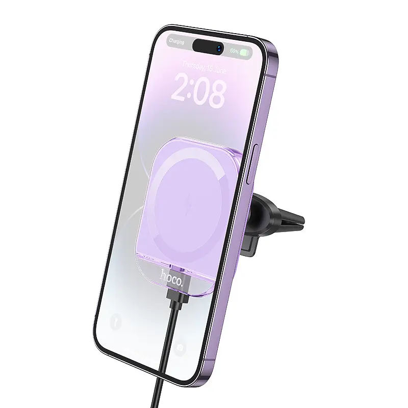 Автотримач із БЗУ HW17 Crystal (air outlet) Romantic purple Hoco teh0029270