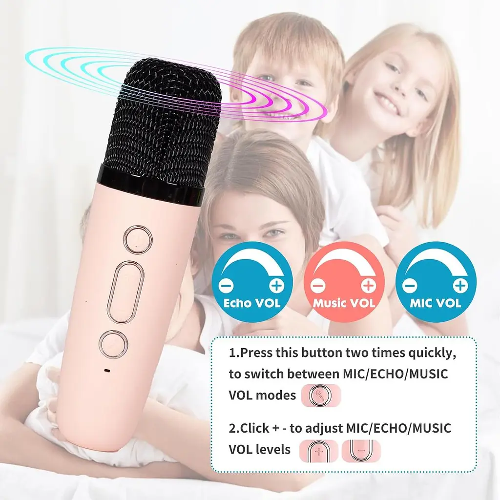 Дитяча караоке-машина, портативний Bluetooth-динамік з бездротовим мікрофоном - фото 3
