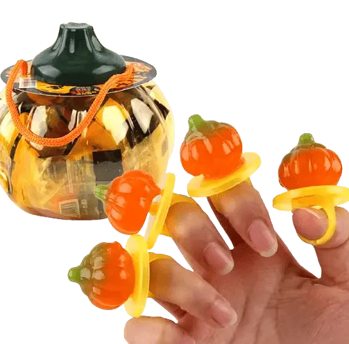 Набір льодяників Halloween Ring Candy Pumpkin Ring у формі гарбузового кільця 18шт, 180г - фото 2