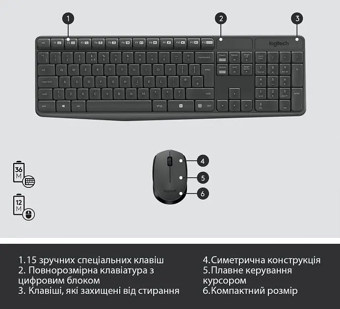 IT набор Logitech MK235 Wireless Combo, US (920-007931) (6836267) - фото 7