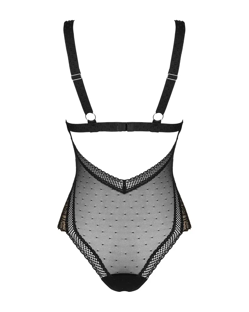Мереживне боді з декольте Obsessive Estiqua teddy M/L, чорне, широкі лямки - фото 6