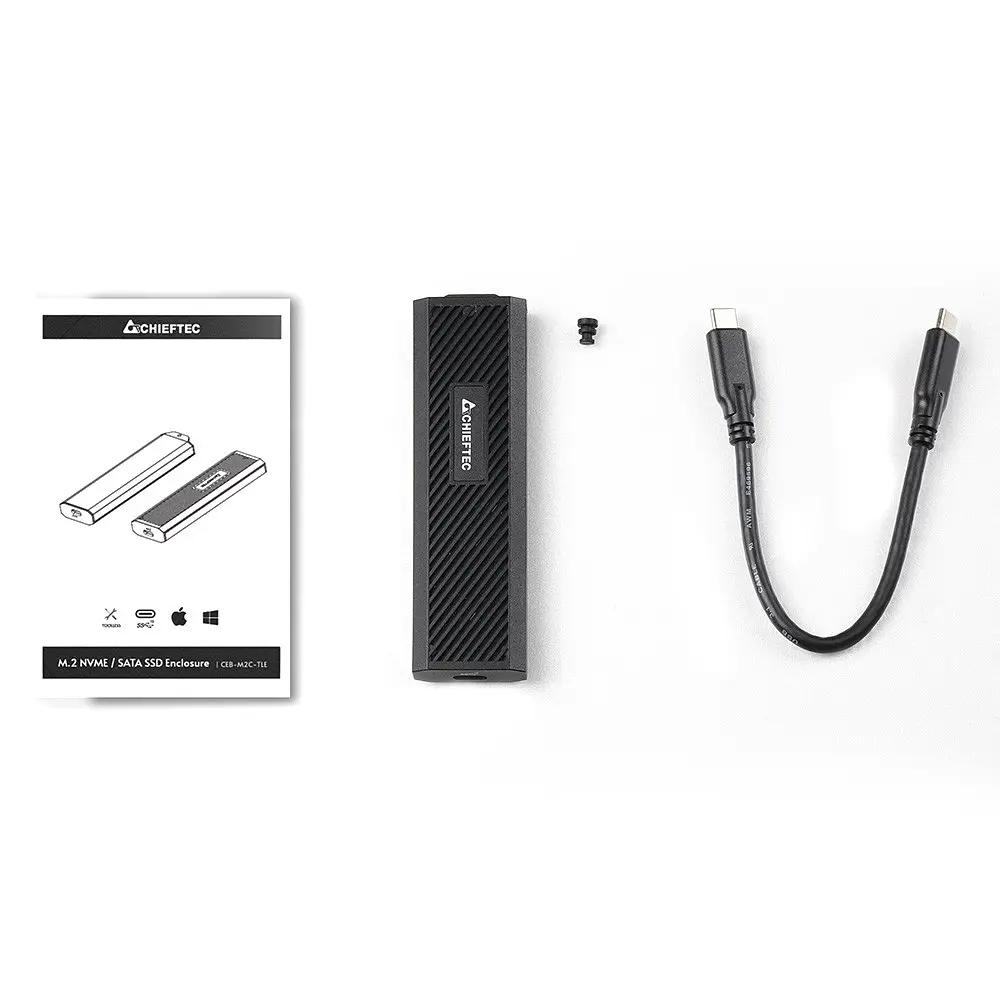 Корпус для M.2 NVME/SATA SSD CHIEFTEC CEB-M2C-TLE, aluminium,USB 3.2 Gen2 Type-C, Чорний, RETAIL - фото 6