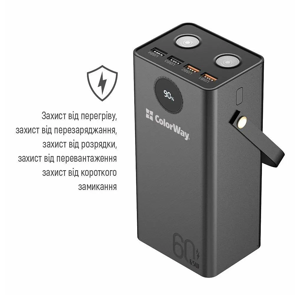 Внешний аккумулятор портативная батарея 60000 mAh ColorWay 65 Вт 4xUSB черная - фото 3