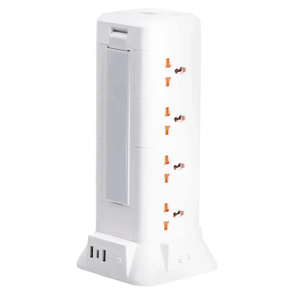 Мережевий фільтр-подовжувач Yiwu HP-5-9MF TOWER B24 2,8 м 12 розеток 3USB + 1PD LED-лампа білий  - фото 3