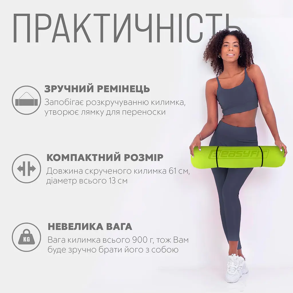 Килимок для йоги та фітнесу EasyFit TPE+TC 6 мм двошаровий лимонний-сірий - фото 2