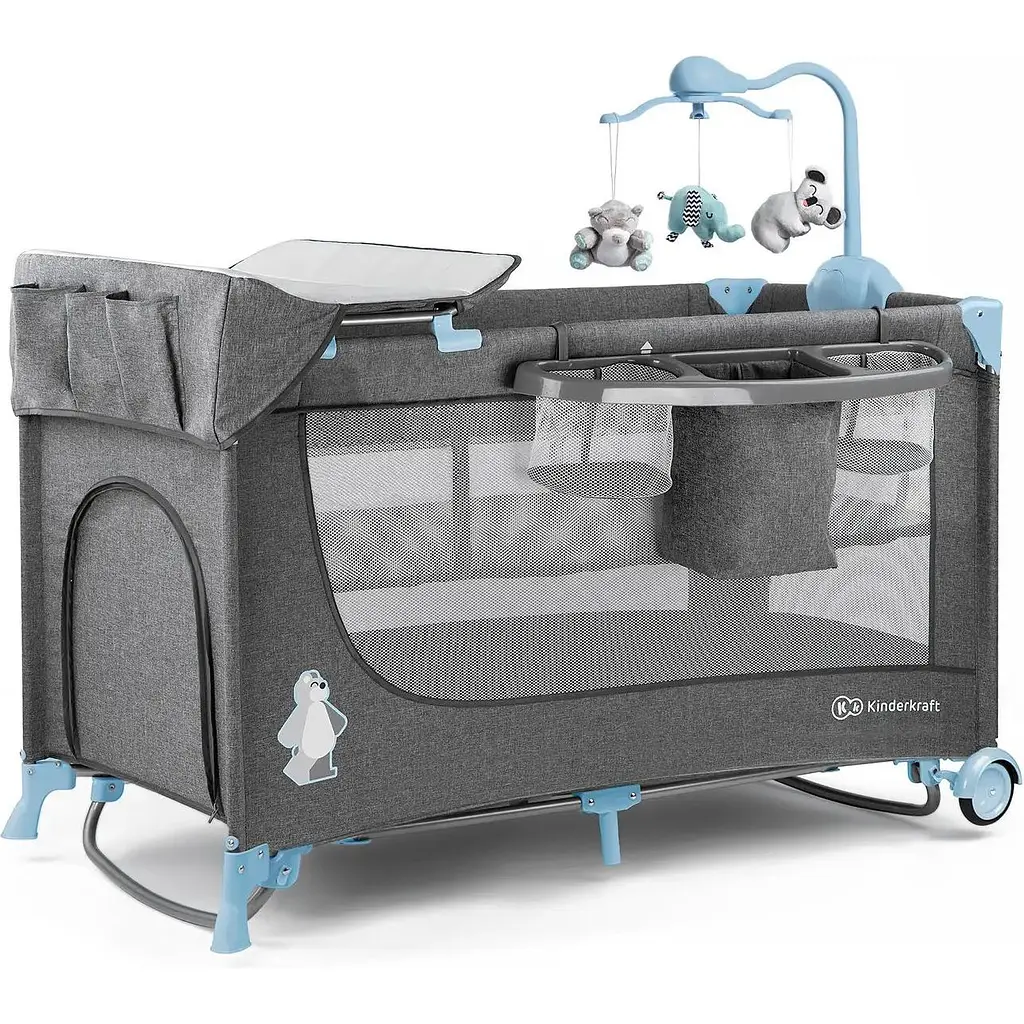 Кровать-манеж с пеленатором Kinderkraft Joy Blue серая с голубым (00-00158382) - фото 4