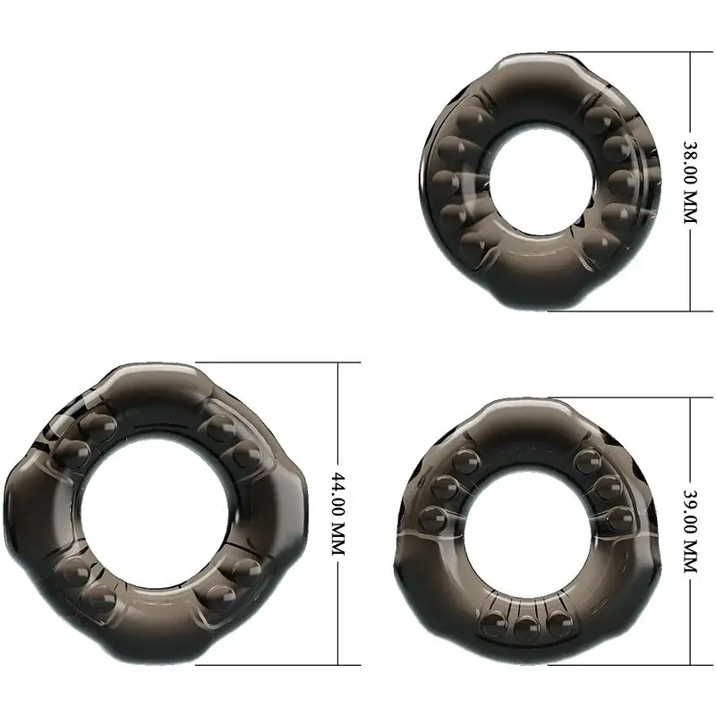 Набір ерекційних кілець Baile Cock Ring Yvonne Set of 3 (чорний) - фото 5