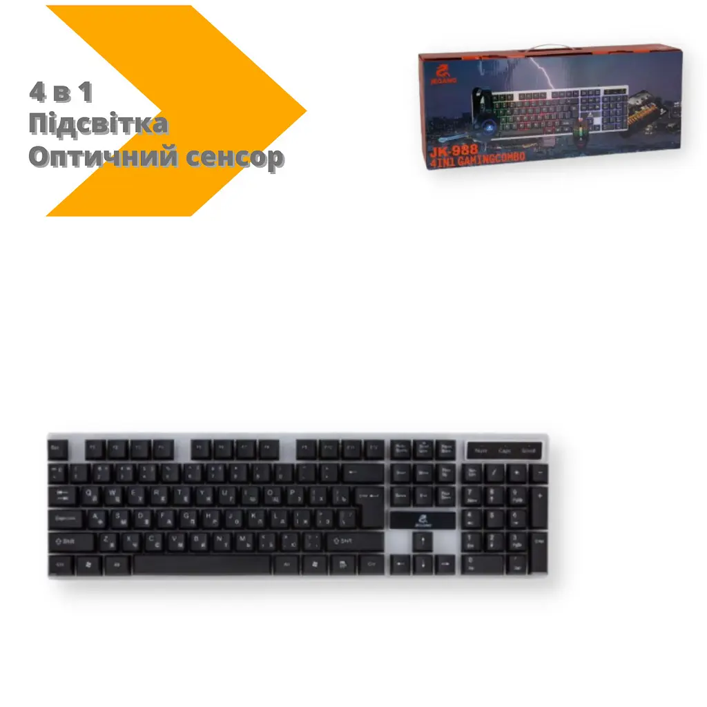 Игровой комплект для ПК 4 в 1 клавиатура, мышь, наушники, коврик Jeqang JK-988 черный (ЦУ-00033988_601) - фото 5