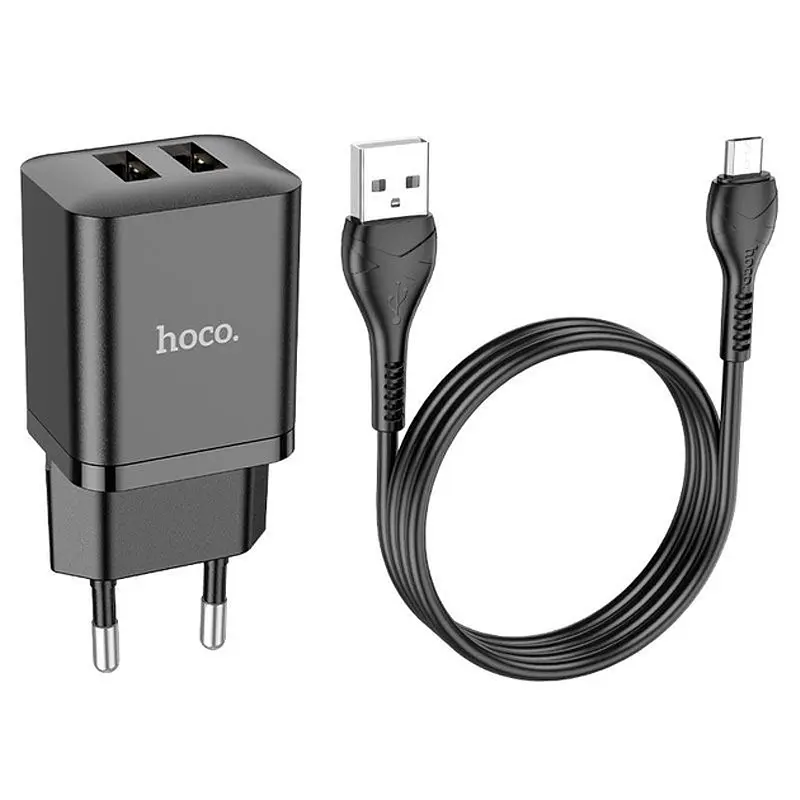 МЗП Hoco N25 Maker (2USB-A) + USB to MicroUSB Black - фото 2