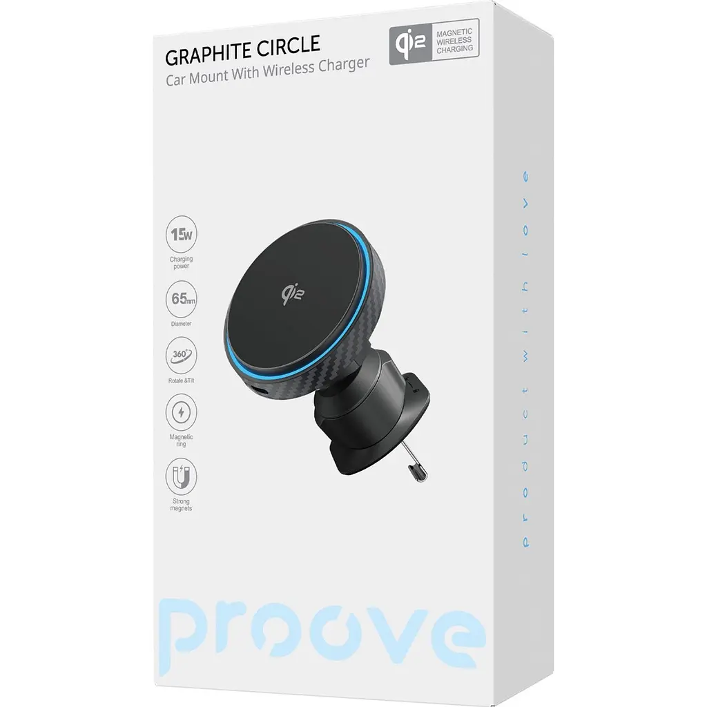 Автотримач із бездротовою зарядкою Proove Graphite Circle Qi2 15W Black (WHGC15010001) [162334] - фото 6