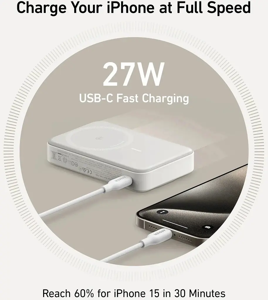 Універсальна мобільна батарея Anker MagGo 10000mAh 27W White (A1654G21) - фото 5
