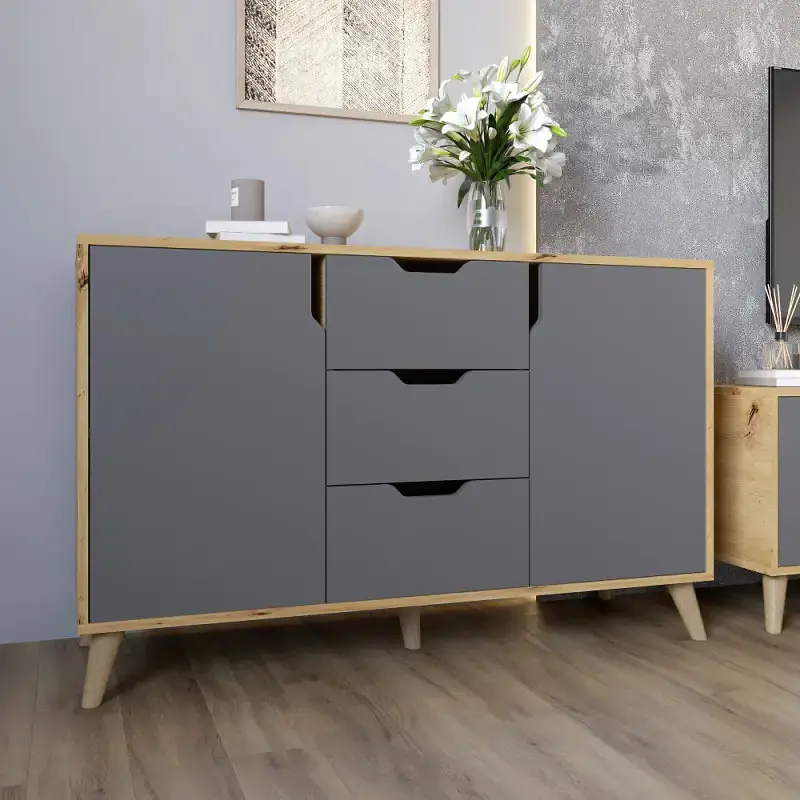 Комплект меблів для вітальні М-ЗОН Борн Дуб Артизан/Антрацит 5 предметів з ніжками кольору світлий горіх (MZN-031069) - фото 9