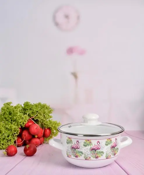 Кастрюля эмалированная Infinity Flamingo, со стеклянной крышкой, 20 см, 3,3 л, белый (6625153) - фото 2