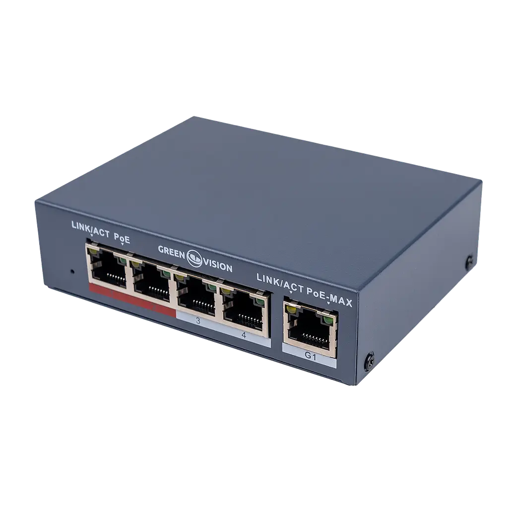 Комутатор мережевий POE GreenVision GV-017-AI-4 1P