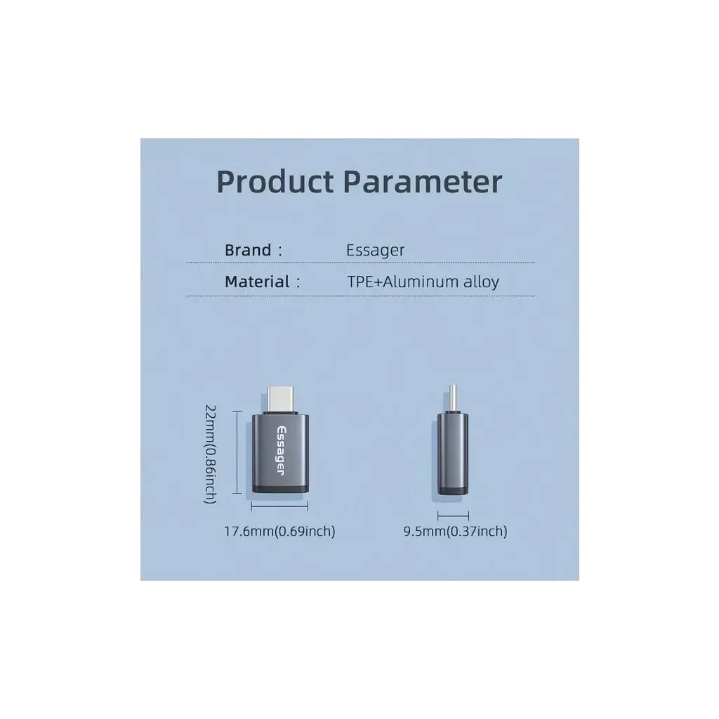 Перехідник OTG USB 3.0 AF to USB-C M gray Essager (EZJAC-SRA0G) - фото 8