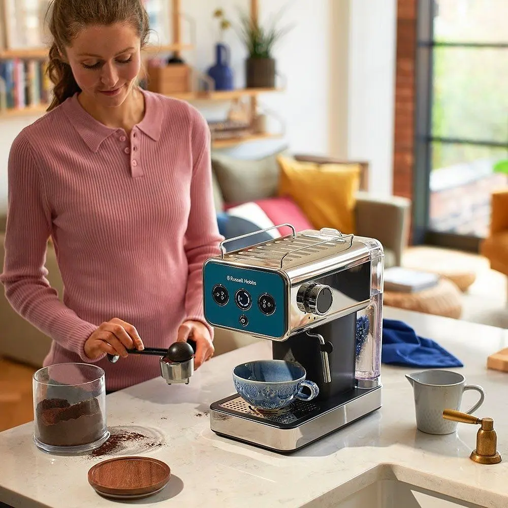 Кофеварка Russell Hobbs Distinctions Ocean рожковая 1.1 л сине-серебристая (26451-56) - фото 10