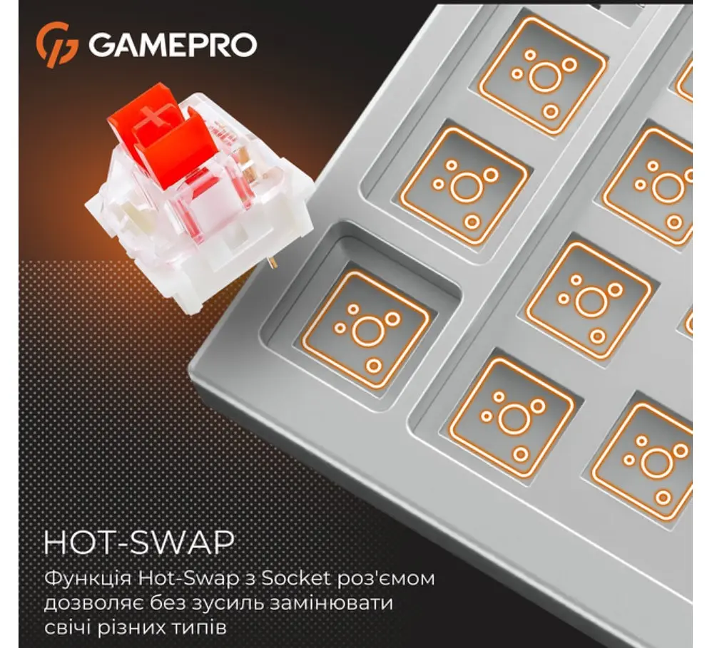 Клавіатура ігрова механічна GamePro GPMK-160-P Warden Genesis Red Outemu Swithes Hot-Swap White-Grey - фото 9