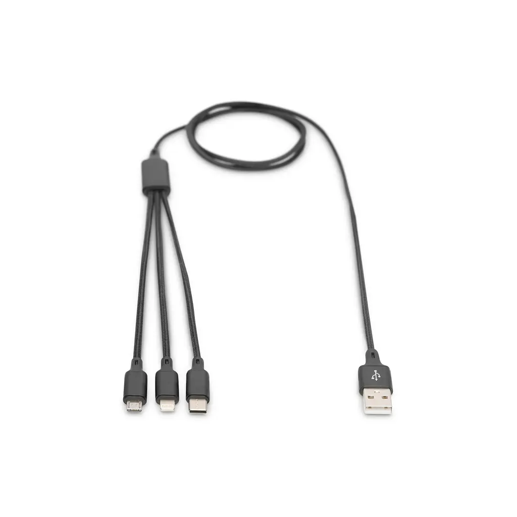 Дата кабель USB 2.0 AM to Lightning + Micro 5P + Type-C 1.0m charge only Digitus (AK-300160-010-S) - фото 5