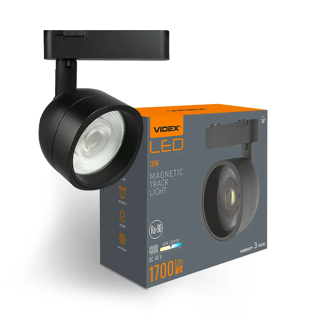 Світильник МАГНІТНИЙ трековий VIDEX LA78B 18W 4000K 48V Black VIDEX (28022-000) - фото 2