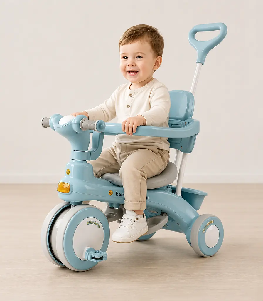 Блакитний Триколісний велосипед Baby Carriage 588 / Велосипед з з батьківською ручкою та кошиком / Велосипед-коляска - фото 4