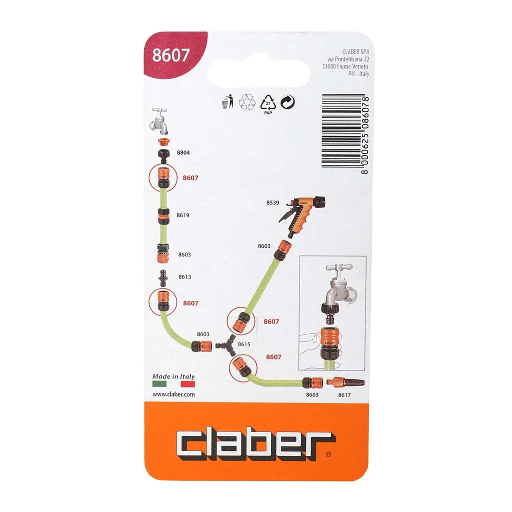 Конектор для поливального шлангу 1/2" з системою "Aquastop" Claber 8607 - фото 3