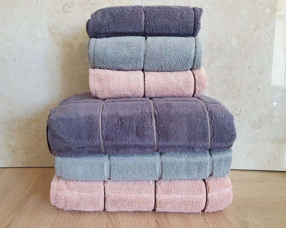 Набір турецьких махрових рушників Cestepe MicroCotton Premium 3 штуки 50x90 + 3 штуки 70х140 Kare 2 щільність 600 г/м2 - фото 3