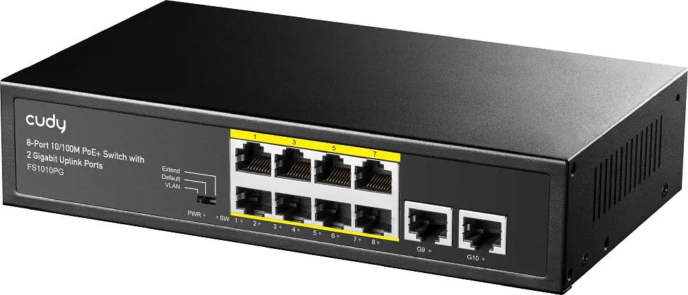 Коммутатор Cudy FS1010PG, 8 портовый 10/100M PoE+ Switch with 2 Gigabit Uplink Ports 120W (FS1010PG) - фото 3