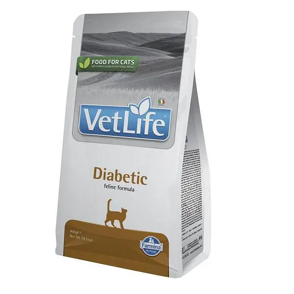 Сухий лікувальний корм для котів Farmina Vet Life Diabetic дієт. харчування, для контролю рівня глюкози в крові при цукровому діабеті, 400 г
