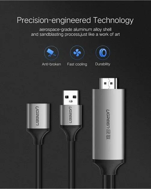 Адаптер Ugreen CM151 USB to HDMI Digital AV Adapter 1.5 м сірий (50291) - фото 2