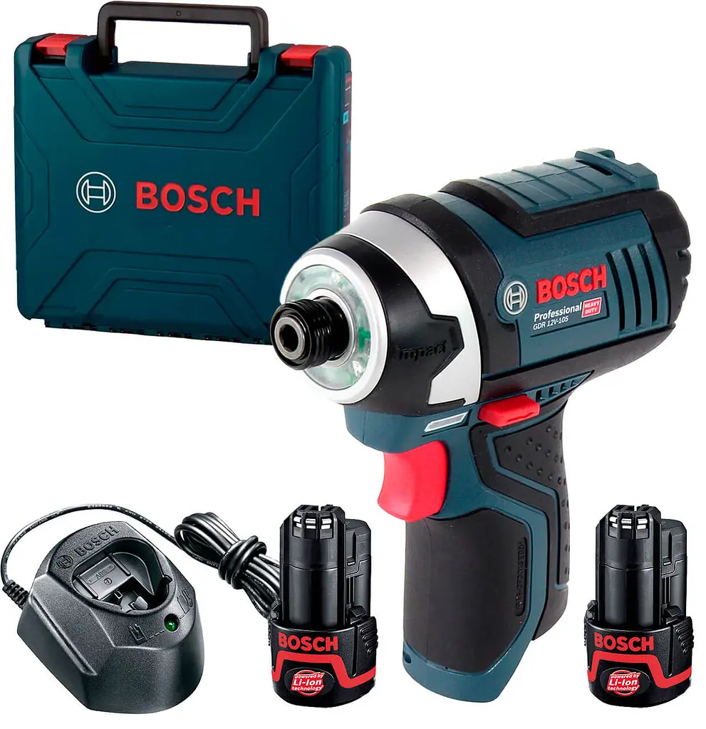 Акумуляторний ударний гайкокрут Bosch GDR 12V-105 Professional, 2 акб GBA 12V 2.0Ah, з/п GAL 1210 CV в чемодані