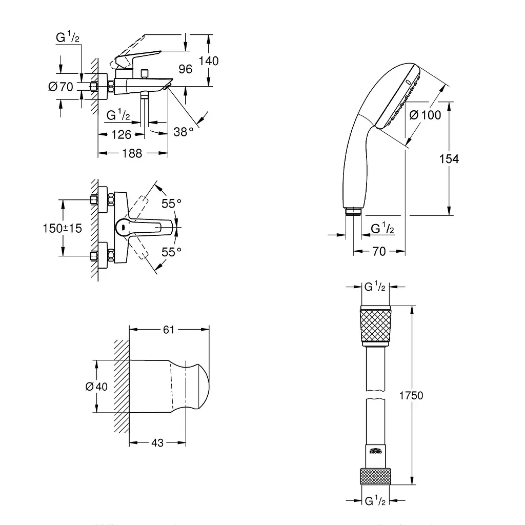 Змішувач для ванни Grohe QuickFix Start Black UA30330701, Чорний матовий - фото 2