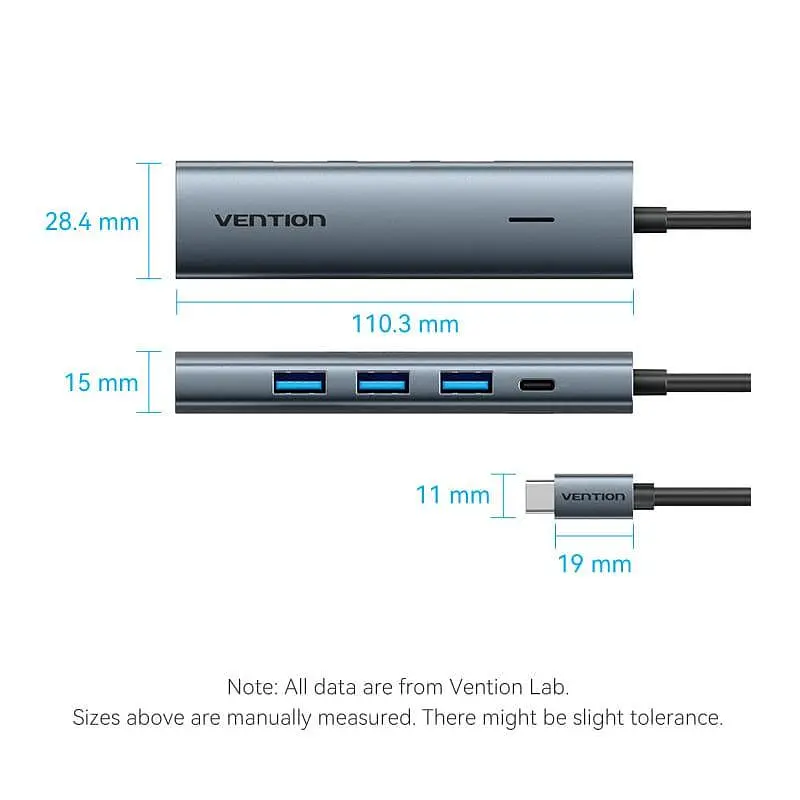 USB-Хаб Vention USB 3.0 Type-C - 4xUSB 3.0/1xUSB-C, 5Gbps, Black (TGZHB) - фото 12