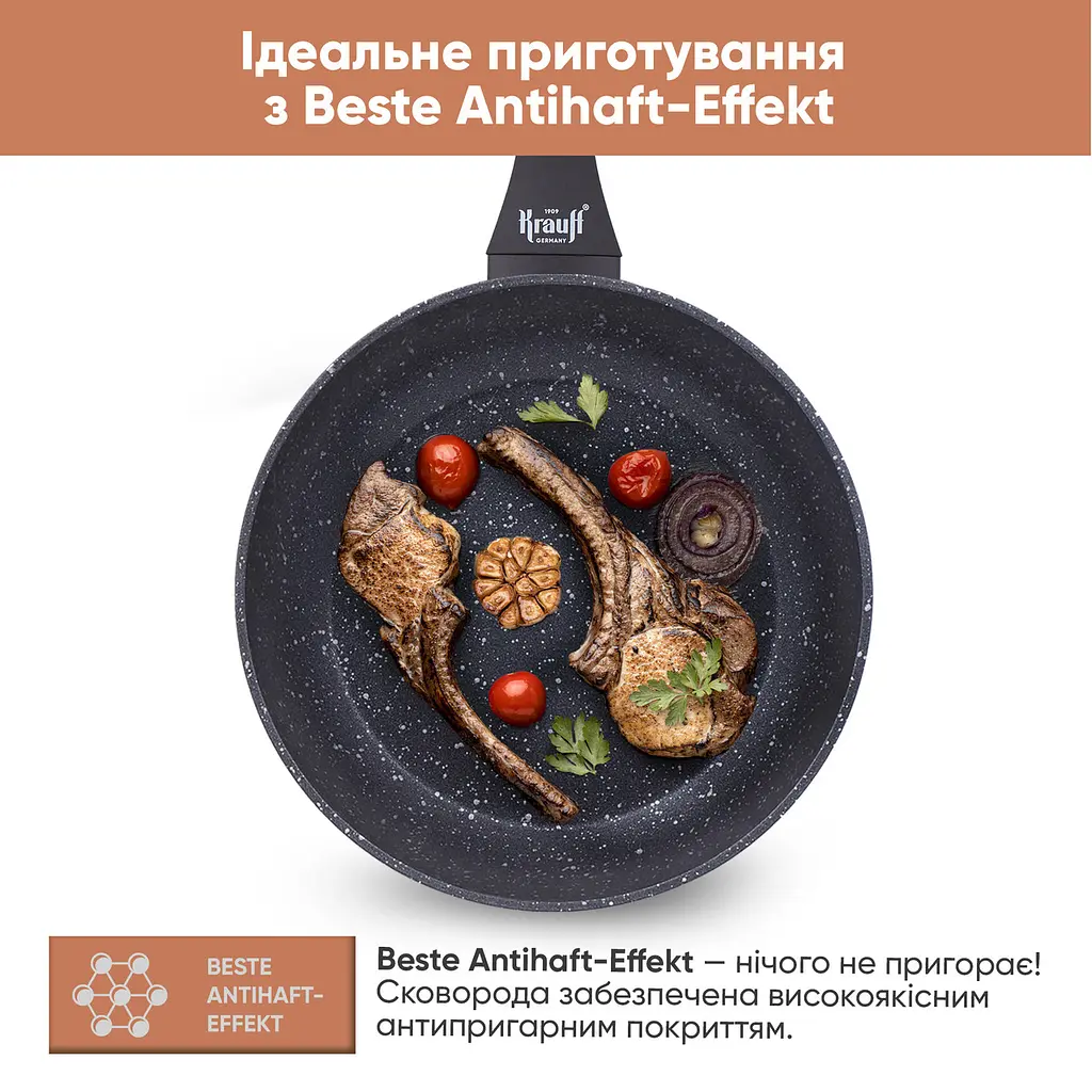 Набір сковорідок Prime Chef 26см, 28см та сковорідка для млинців 24см + Набір кухонних дошок Krauff - фото 9