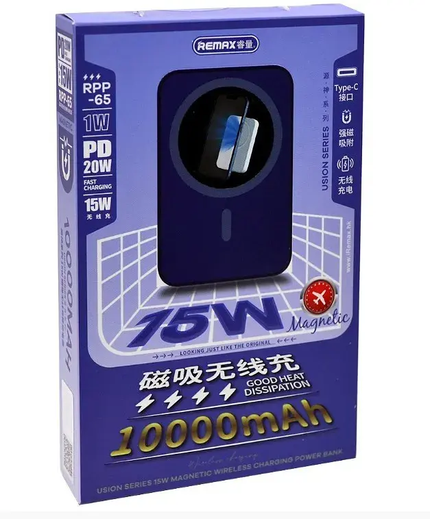 Бездротовий повербанк Remax RPP-65 10000mah 20W MagSafe Magnetic Wireless Power Bank Blue - фото 4