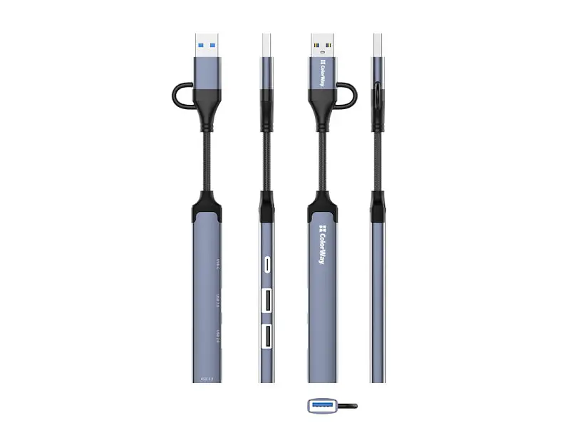 Мультипортовий адаптер ColorWay USB-A/USB-C 4-in-1 USB2.0х2/USB3.0/USB-C2.0 (CW-HUB06) - фото 5