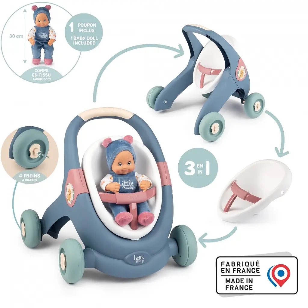 Коляска Smoby Toys Little для прогулянок 3 в 1 з пупсом синя (140308) - фото 4