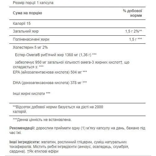 Риб'ячий жир Puritans Pride Triple Strength Omega 3 Fish Oil 1360 mg 60 softgels - фото 2