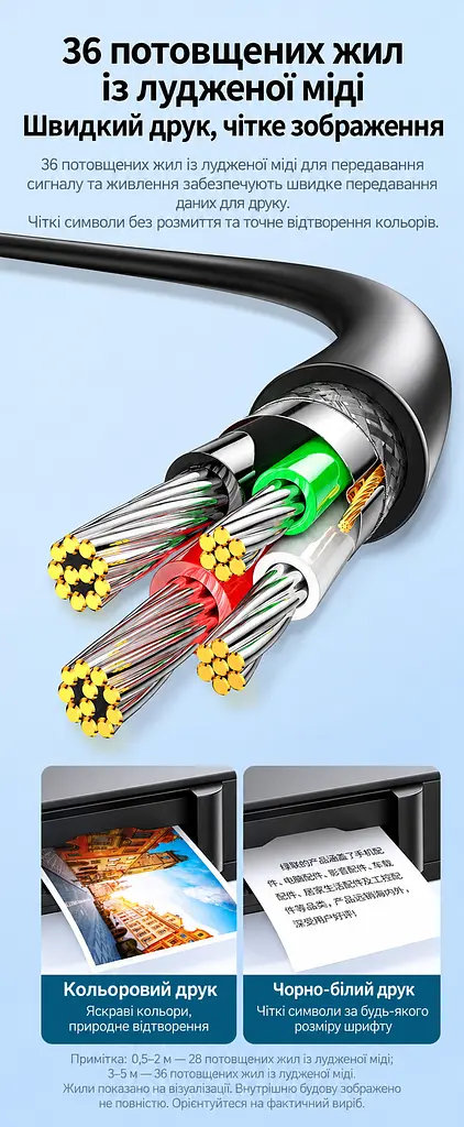 Кабель для принтера UGREEN US135 USB 2.0 USB-A - USB-B 3 м чорний (10351) - фото 6