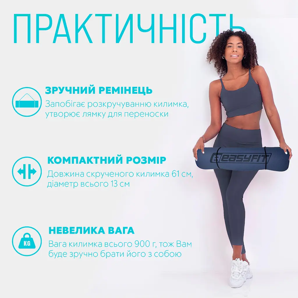 Килимок для йоги та фітнесу EasyFit TPE+TC 6мм двошаровий синій-блакитний - фото 2