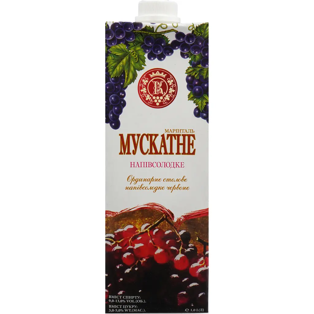 Вино КВЗ Мускатне Марінталь столове напівсолодке червоне 13% 1 л - фото 2