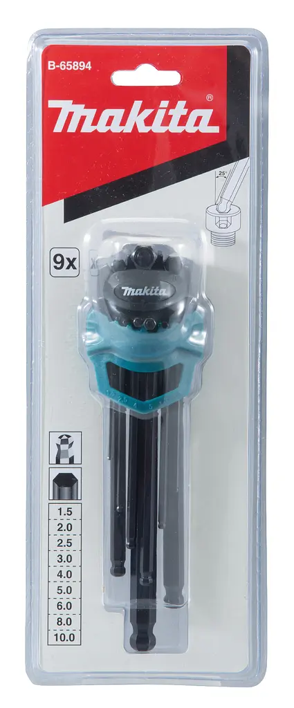 Набір ключів шестигранних з шаровою головкою 9 шт Makita B-65894 (1.5-10 мм)