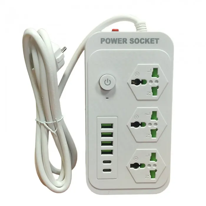 Мережевий подовжувач фільтр білий на 3 розетки та 4 USB 3,4A та 2 Type-C Power Socket J07 - фото 2