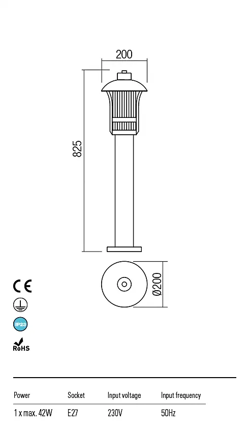 Стовпчик NORGE ST H825 E27 42W IP33 CF (4.1.1) Redo 9576 - фото 3